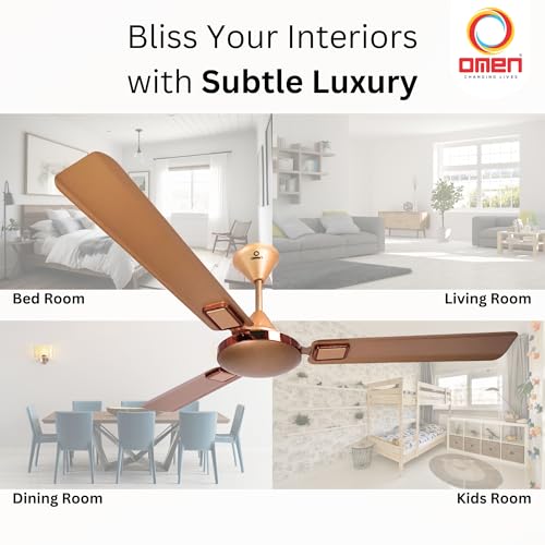 Image of Omen Changing Lives 1200mm Vayu Ultra High-Speed Ceiling Fan | Anti-Dust Decorative blades Star Rated Fan | 400 RPM Powerful Air Delivery | Stylish Design | 2-Year Warranty | (Golden)