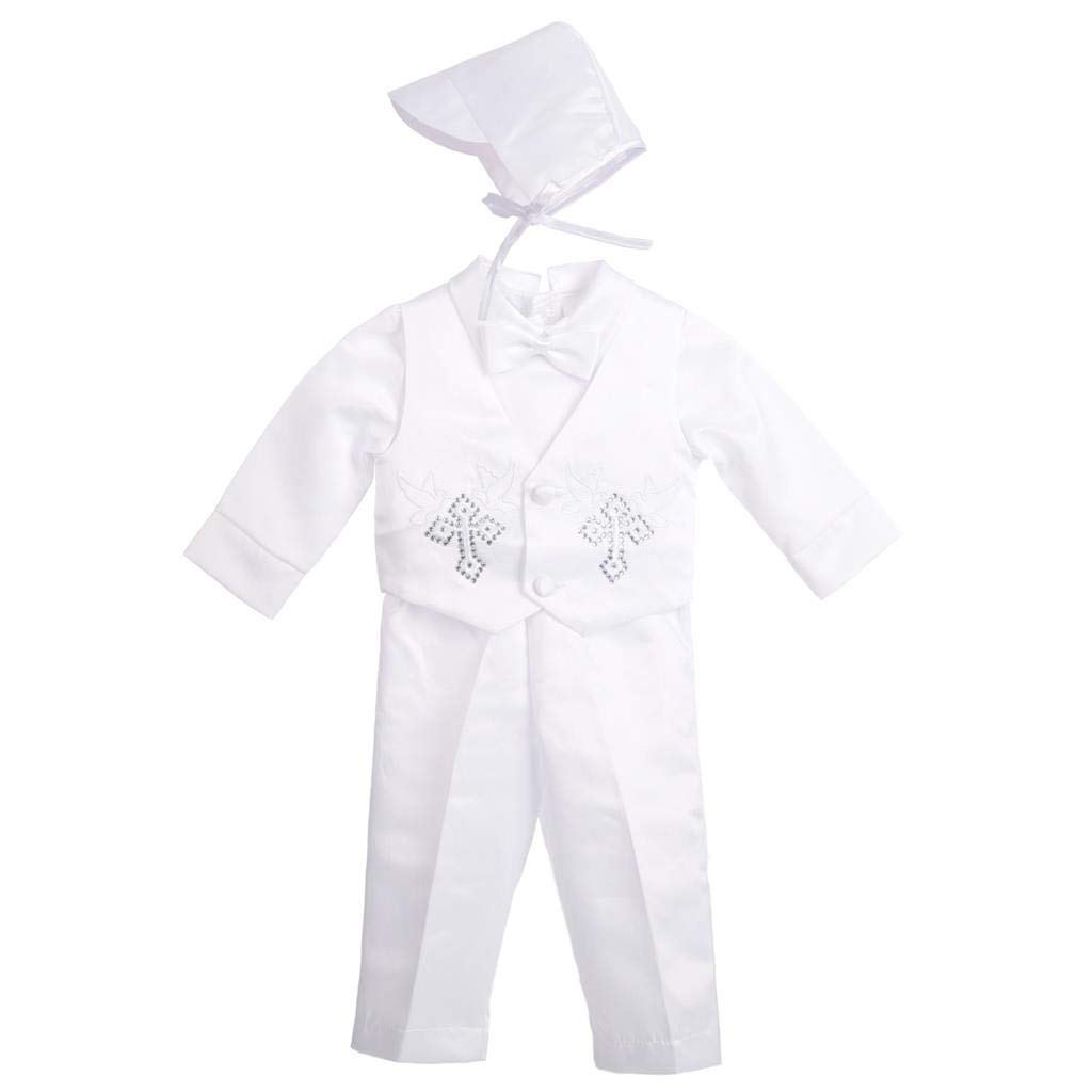 Lito Angels Baby Boys Christening Clothing Baptism Outfits with Bonnet Long Sleeve White Suit Age 3-6 Months