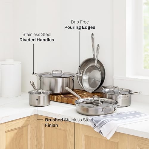 Image of All-Clad D5 Stainless Steel Core 10 Piece Cookware Set- Made in USA- The Upgrade for Supremely Even Heat- Includes Frying Pans, Saucepan, Sautepan, Stockpot -Oven Safe & Induction Compatible