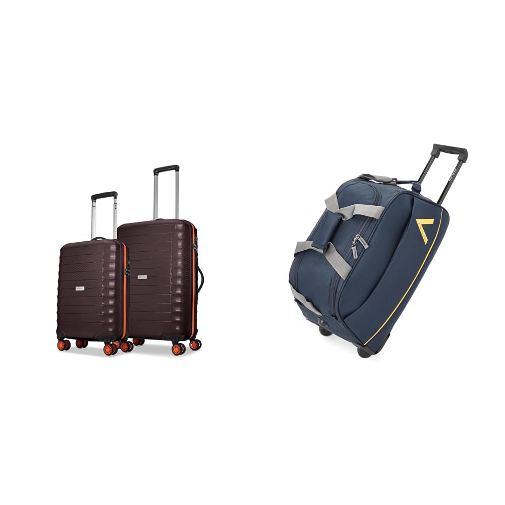 Altitude 8 Wheel Set of 2 (Small + Medium) Hard Case Trolley Bags | Combination Lock + Cadet Polyester 52 cms Blue Travel Duffle (Cadet)-image-13