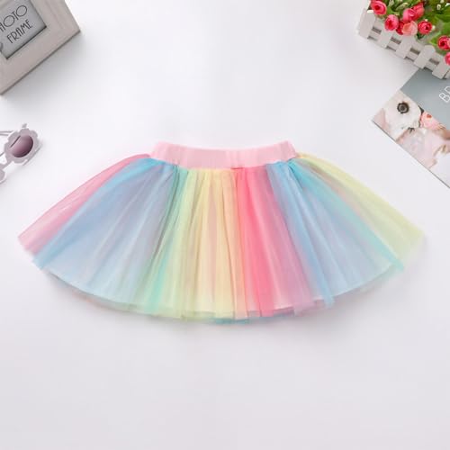 Image of ODASDO Kids Girls 2d 3rd 4th 5th 6th Birthday Party Outfit Short Sleeve T-shirt Tops Rainbow Tutu Skirt 2pcs Set