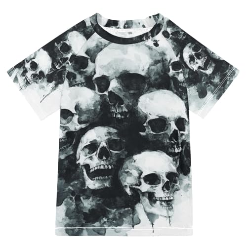 Jucciaco Boys Swimsuit Skull Terror Watercolor Sunscreen Kids Sun Rashguard Short Sleeve T-Shirts Swimwear Sets UPF 50+ Multicoloured