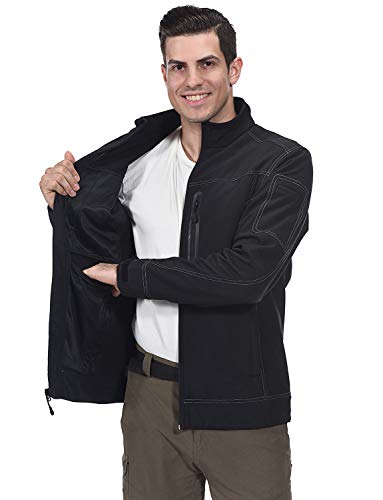 MIER Men's Softshell Jacket Outdoor Tactical Jacket with Fleece Lined, Front Zip, Water Resistant, 7 Pockets, Black, M