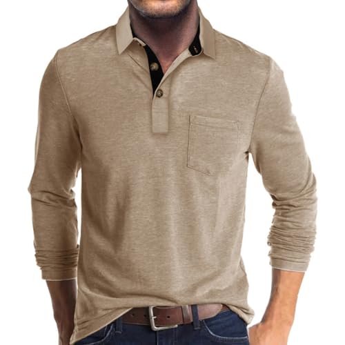 Camiseta polo para hombre de manga larga Qekoma, casual con botones, cuello cerrado, tejido suave de algodón, estilo clásico y básico, para trabajo y moda, color liso, ideal como regalo miniatura 1