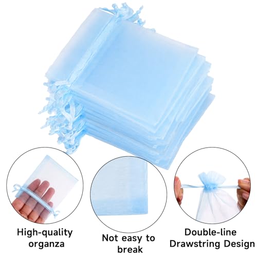 Image of joycraft 50Pcs Sheer Organza Bags with Drawstring, 2.7x3.5 In Blue Small Mesh Gift Wrapping Bags, Jewelry Organza Pouch, Sheer Party Favor Bag for Wedding, Bridal Shower, Birthday, Baby Shower