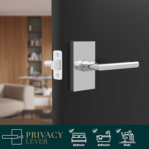 Image of Mega Handles Glamor Privacy, Lock & Door Handle Set for Hallway, Closet and Bathroom, Keyless Lock, Heavy Duty Door Levers, Fits All Standard Door Sizes, Screws Included - Polished Chrome (1 Pack)