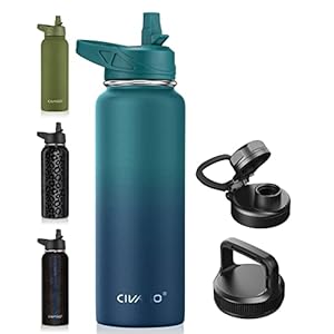 CIVAGO 40 oz Insulated Water Bottle With Straw, Stainless Steel Sports Water Cup Flask with 3 Lids (Straw, Spout and Handle Lid), Double Walled Travel Thermal Canteen Mug, Dark Night