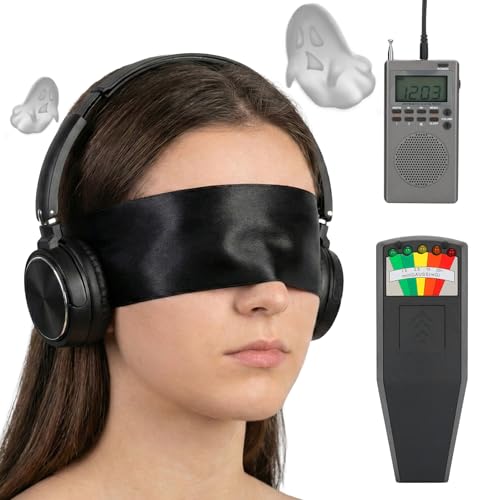 4 PCS Ghost Hunting Equipment Kit with Ghost Box Radio,Emf Meter,ANC Headphones & Sensory Blindfold, Wide Frequency Scan, Portable Paranormal Audio Exploration Set for Indoor Outdoor Night Exploration
