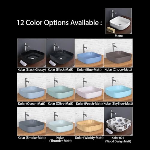 Image of Table Top Wash Basin for Bathroom | Counter Top Wash Basin /Sink for Living Room with Pop up Drain (17.12 x 17.12 x 4.2 Inch, Sera (Black Matt))
