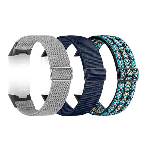 KASESSS 3 Pack Correas de Reloj de Nailon Compatibles con Fitbit Charge 6/Charge 5, Correas de Repuesto Deportivas para Fitbit Charge 6, Ajustable Multicolor Pulseras Elásticas para Hombres y Mujeres