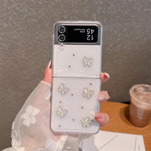 Coque Galaxy Z Flip5 transparente à paillettes avec bijou de main