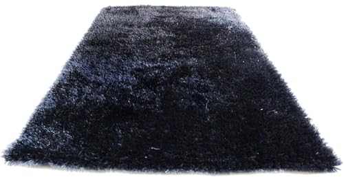 Image of Plain Fur Rugs for Hall and Drawing Room 7x10 Ft Modern Home Decor Handwoven Extra Comfy Premium Shag Black Color