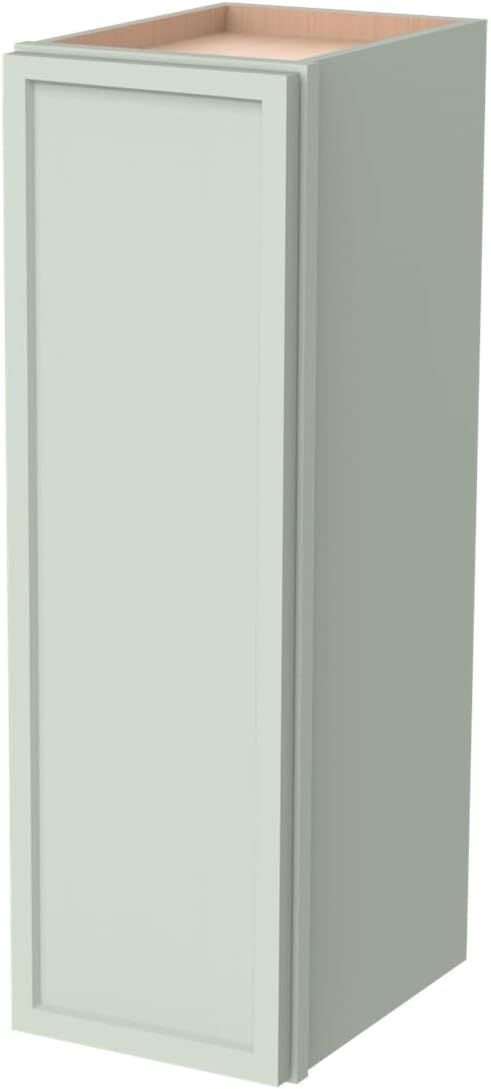 Solid Wood Wall Cabinet-RTA Single Door with Adjustable Shelves for Kitchen,Bathroom, Medicine Cabinet-Durable, Space-Saving, Easy Installation (NT-Jade Green, 12" W x 12" D x 42" H)