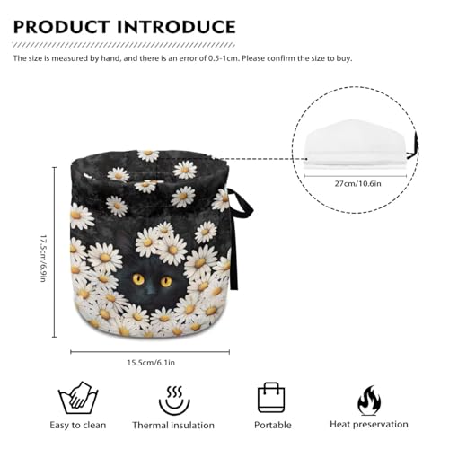 Image of Tea Cozy for Teapot Black Cat Daisy Print Tea Kettle Dust Cover Keep Warm Breakfast Warmer with Drawstring Kitchen Decorations