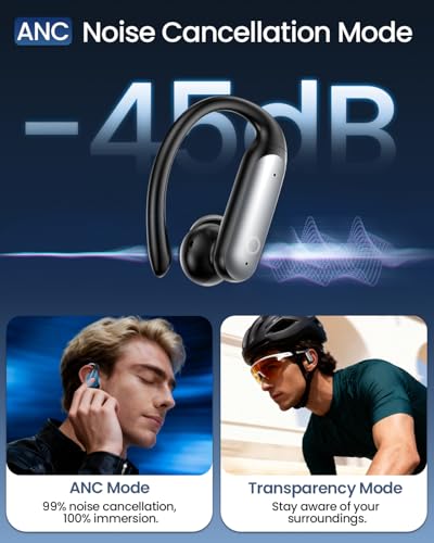 Image of LEEMC Wireless Earbuds, Bluetooth Headphones 6.0, Ear Buds with Touch Screen, ANC ENC Noise Cancelling, 40H Bass Stereo Sound Over-Ear Earphones for iOS, Android, Sports, Workout，Silver