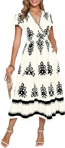 Image of Floral Print Dress for Women Boho Long Dresses Flowy A line Dresses Fit for Office and Casual Vacation Cocktail Party Prom