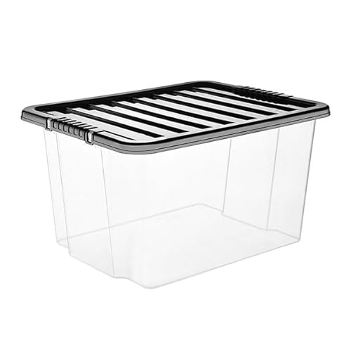 VTL® PLASTIC STORAGE BOXES WITH LID - BLACK LID - 17 SIZES - HOME - BEDROOM - GARAGE - OFFICE - SCHOOL - STORAGE - NESTABLE - STACKABLE (30 LITRE, 1 BOX)