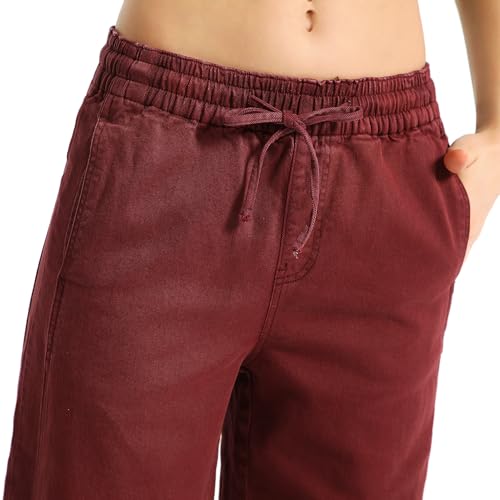 Women's Elastic Waist Wide Leg Pants High Waist Tummy Control Straight Leg Drawstring Lounge Sweat Jeans with Pocke4