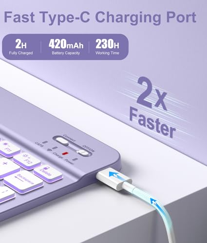 Image of Hamile for iPad 11th 10th Generation Case with Keyboard - 7 Colors Backlit Wireless Detachable Folio Keyboard Cover with Pencil Holder for iPad 11-inch A16 2025 10th Gen 10.9 Inch 2022 (Lavender)