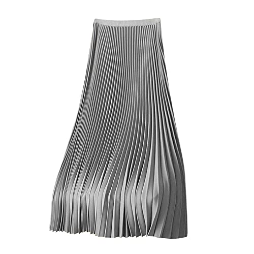 Satin Pleated Skirt Women A Line Flowy Skirts Plus Size Casual Skirts High Elastic Waist Maxi Skirts Versatile Skirt