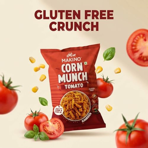 Image of Makino Corn Munch Tomato Flavour Snacks, Ready to Eat, 150g (Pack of 3) - First Time in India | Tangy & Refreshing Flavour, Everyone's Favourite Snack For All Occasions | No MSG, Non-GMO Corn, Zero Trans Fat, Gluten Free