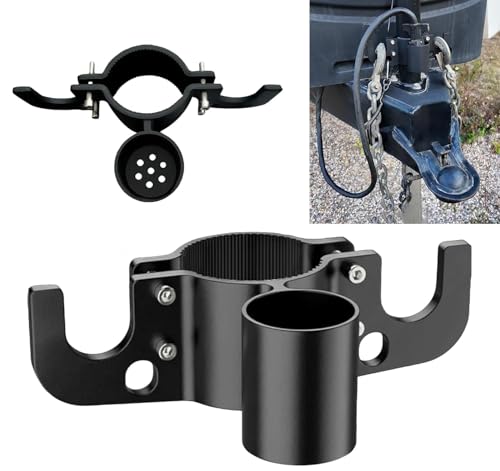 Aluminum Trailer Chain Holder Trailer Towing Organizer with 7-Way Trailer Plug Holder Chain Wire Harness Holder for 2 & 2-1/4 Tongue Jacks RV Camper Towing Accessories (Black)