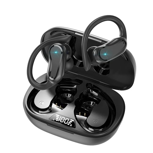 Lytmi Wireless Bluetooth Earbuds, 60H Playtime HiFi Stereo Sound, Clear Calls, Secure Fit Earhooks for Sports, IPX7 Waterproof Earphones with Wireless Charging Case (Black)