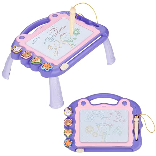 Eucomir Ardoise Magique Enfant,Enfant Tableau de Dessin Magnétique Effaçable à 4 couleurs, 4 Tampons Magnétiqueset 1 Stylet Capacitif,Cadeau Jouets...