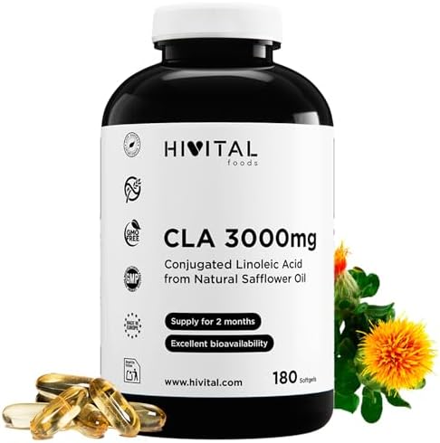CLA Ácido Linoleico Conjugado 3000 mg por dosis. 180 perlas a bas...