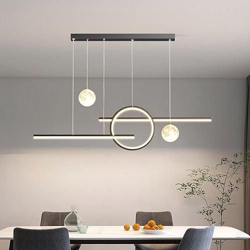 Chandelier suspendu LED au design architectural noir mat 100W et sphères opalescentes haut de gamme