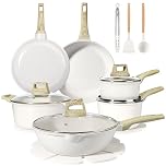 GiPP 18PCS Pots and Pans Set with Granite Non-Stick Coating,Induction Frying Pans Set, Kitchen Cookware Set, Non-Toxic Cooking Pan & Pot Sets for All Hob Types(White,18PCS)