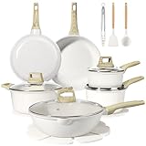 GiPP 18PCS Pots and Pans Set with Granite Non-Stick Coating,Induction Frying Pans Set, Kitchen Cookware Set, Non-Toxic Cooking Pan & Pot Sets for All Hob Types(White,18PCS)