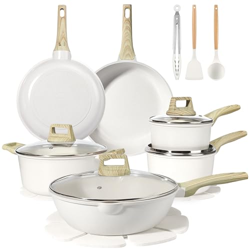 GiPP 18-Piece Nonstick Cookware Set,PFAS-Free Ceramics Induction Pots and Pans with Lids, Frying Pans, Casserole, Saucepans, Silicone Utensils & Pan Protectors, Compatible All