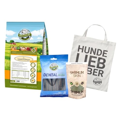 Bellfor Futterset für Dobermann – Getreidefreies Trockenfutter mit Huhn 4 kg, Dental Sticks 100 g & Ergänzungsfuttermittel Shiimun Skin Pulver 50 g