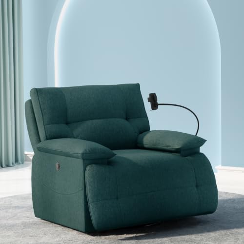 Image of The Sleep Company Luxe Grande Recliner Sofa | Revolving| Patented SmartGRID Technology | 1 Seater | Premium Upholstery | Built-in Mobile Holder | Wireless Charging | Free Installation | Green