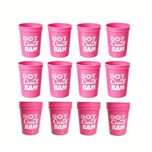 YUHATRG 16Pcs Mahjong Plastic Cups Reusable 16oz DOT Crack BAM Party Supplies Themed Birthday Game Night (Pink)