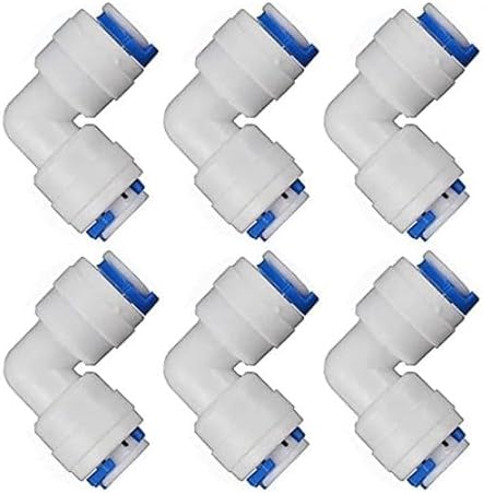 1/4 inch Tube to 1/4 inch Tube Push Fit Elbow Quick Connect for RO Water System, 6 Pieces