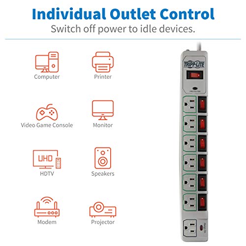 Tripp Lite Tlp76Msg 7 Outlet (6 Individually Controlled) Surge Protector Power Strip, 6Ft Cord, Lifetime Limited Warranty & Dollar 25K Insurance #TOP5