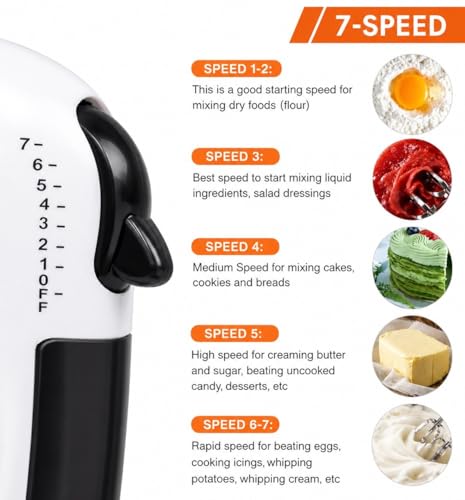Image of Electric Hand Mixer for Kitchen - Handheld Cake Blender with 4 Stainless Steel Attachments, Beaters & Dough Hooks for Whipping Cream, Baking & Mixing (Pack of 1)