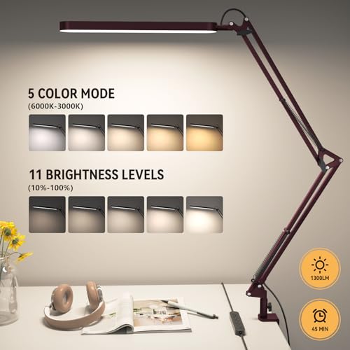 Image of SKYLEO Desk Lamp - LED Desk Light - 5 Color Modes X 11 Brightness Levels - Adjustable Swing Arm - Timmer & Memory Function - 12W Lamp for Desk - Red