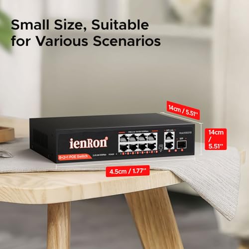 Image of 8 Port Gigabit PoE Switch, 2x Gigabit Uplinks, 1x SFP+ Slot, 120W,15W Per Pert, 802.3af, Metal Housing, 6KV Surge, VLAN, Plug & Play, Fanless for IP Cameras, AP, Business