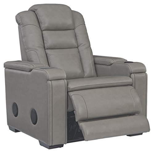 Signature Design By Ashley Boerna Leather Power Recliner With Adjustable Headrest, Bluetooth Speakers & Wireless Charger, Gray #TOP3