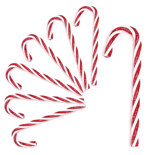 DAHI 32 Pz Glitterati Decorazioni per albero di Natale, Bastoncini di Zucchero Natalizi, Plastica Candy Cane Decorazioni, da Appendere, Caramelle Albero di Natale (rosso Bianco, 12cm)