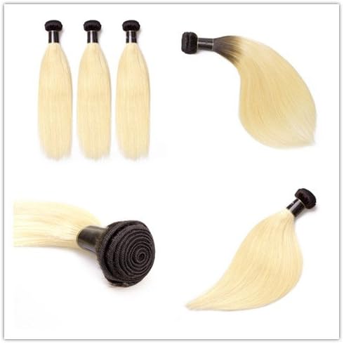 DaJun Blonde Hair Bundles Platinum Blond Hair Weave #613 Natural Straight wefts 300g/pc #1b/613 100% Brazilian Remy Human Hair Extensions 8"10"12" 1b/613