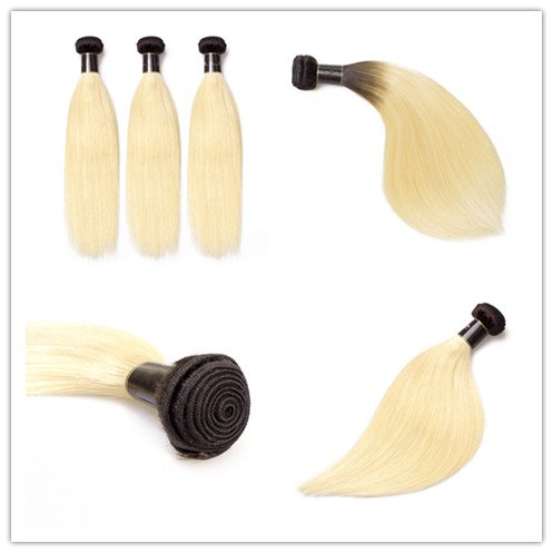 DaJun Blonde Hair Bundles Platinum Blond Hair Weave #613 Natural Straight wefts 300g/pc #1b/613 100% Brazilian Remy Human Hair Extensions 8"10"12" 1b/613