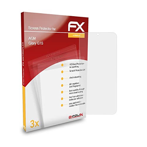 atFoliX Película Protectora Compatible con AGM Glory G1S Lámina Protectora de Pantalla, antirreflejos y amortiguadores FX Protector Película (3X) Cover
