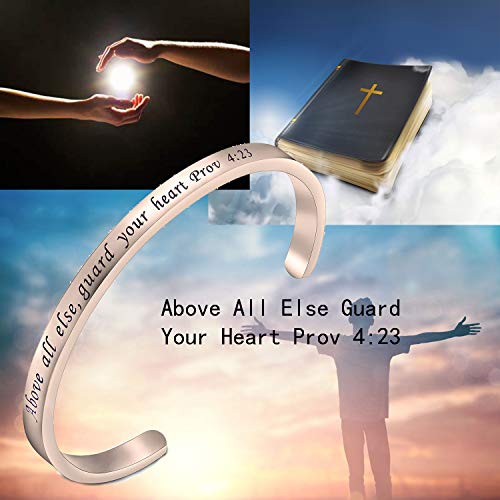 Image of FEELMEM Bible Verse Bracelet Above All Else Guard Your Heart Prov 4:23 Cuff Bangle Bracelet Religious Jewelry Christian Gift