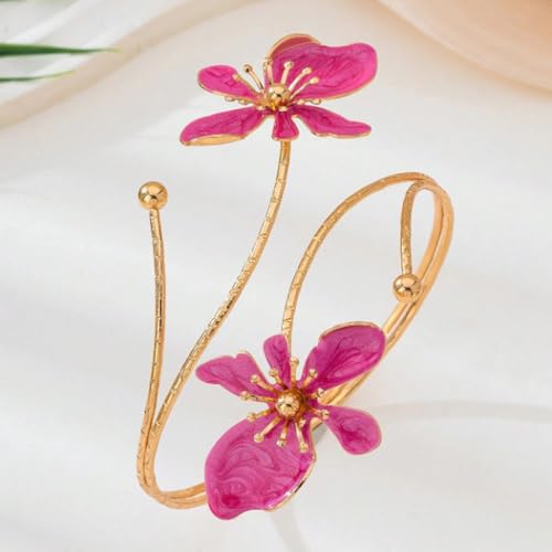 ZMJK Flower Arm Cuff Bracelets for Women Adjustable Gold Upper ArmBand Jewelry Boho Floral Open Wrap Statement Bangle Bracelet Arm Cuff Jewelry Gifts for Women (Pink) by ZMJK - Used condition - Image 6