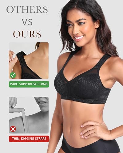 Lemorosy Damen Komfort Vollschalen Minimizer BH Ohne Bügel Ungepolstert Große Brüste Starker Halt Bügelloser Klassischer Entlastungs Bra (110F, Schwarz) 4