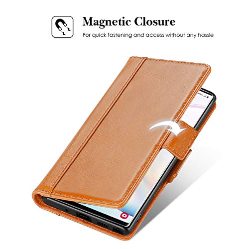 Procase Galaxy Note 10 Plus Case Flip/Note 10+ 5G Genuine Leather Case，Vintage Wallet Folding Magnetic Protective Cover With Kickstand Card Holders For Galaxy Note 10+ / Note 10 Plus /5G 2019 -Brown #TOP7